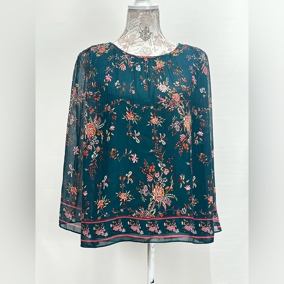 MAX STUIO Hunter green floral sheer sleeve blouse size M. - Picture 5 of 13